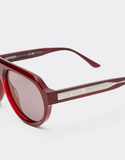 Ferrari Sunglasses In Opal Red Acetate With Gold Mirrored Violet Polarized Lenses In Red