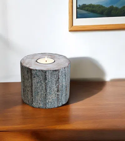 Hivvago 5" Brown And White Solid Wood Tabletop Tealight Candle Holder In Gray