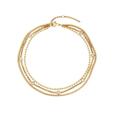 Adornia Tarnish Resistant 18k Gold Plated Triple Layered Anklet In Gold