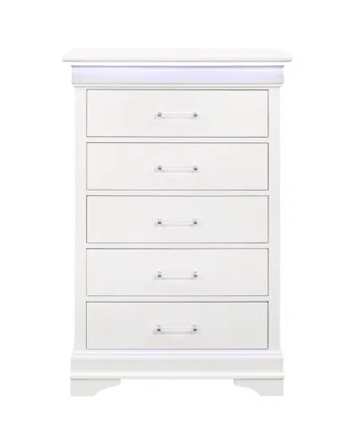 Hivvago 16" White Solid Wood Five Drawer Chest With Led Lighting In White