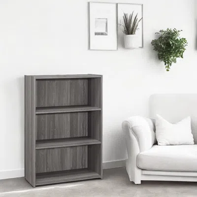 Hivvago Gray Wood Adjustable Three Tier Bookcase In Gray