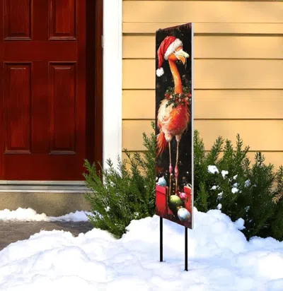 Hivvago 42" Black And Coral Solid Wood Christmas Flamingo Garden Stake In Black