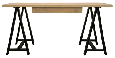 Hivvago 60" Ivory And Black Solid Wood Executive Desk In Brown