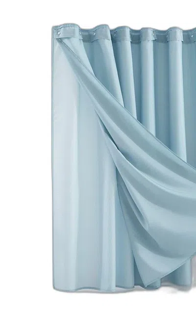 Hivvago Light Blue Sheer And Grid Shower Curtain And Liner Set In Blue