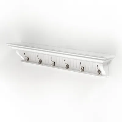 Hivvago 39" White Solid Wood Six Hook Wall Mount Coat Rack In White