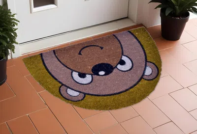Hivvago 18" X 30" Brown Coir Bear Outdoor Semi Circle Fall Door Mat In Brown