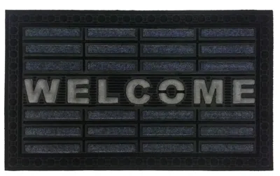 Hivvago 18" X 30" Gray Synthetic Fiber Abstract Outdoor Door Mat In Black