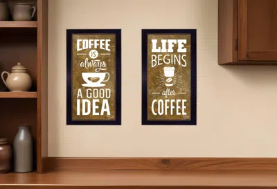 Hivvago Set Of Two Life Begins And Ends With Coffee Black Framed Print Wall Art In Black