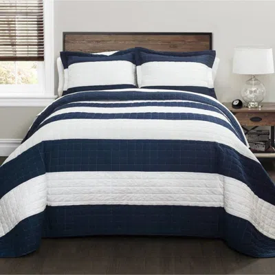 Hivvago Twin Navy White Stripe 2 Piece Cotton Lightweight Quilt Set In Multi