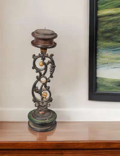 Hivvago 16" Black Distressed Floral Metal Tabletop Tealight Candle Holder In Black