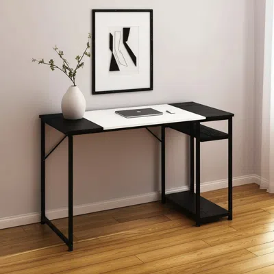 Hivvago 47" Black And White Wood And Metal H-shape Computer Desk In Black