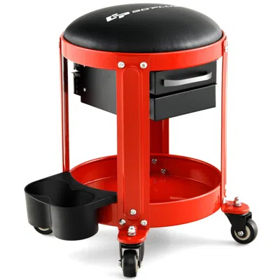 Hivvago Rolling Mechanic Stool With Removable Padded Seat And Drawers In Red