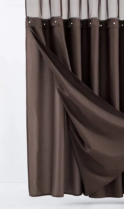 Hivvago Brown Modern Grid Shower Curtain And Liner Set In Brown