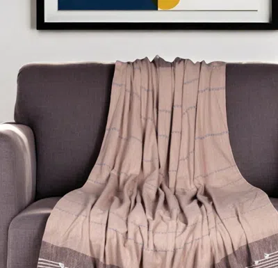 Hivvago 50" X 60" Brown And Tan Woven Cotton Striped Throw Blanket With Fringe And Embroidery