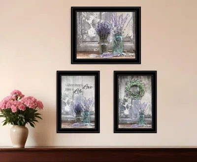 Hivvago Set Of Three Love Life And Lavender Black Framed Print Wall Art In Black
