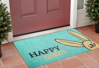 Hivvago 17" X 29" Aqua And Natural Coir Happy Easter Outdoor Easter Door Mat In Blue