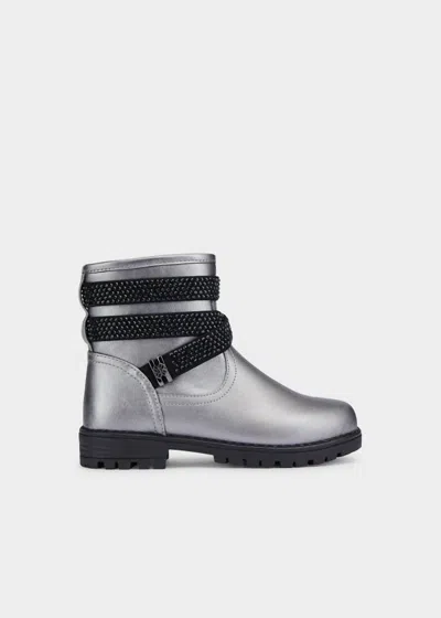 Mayoral Kid's Rhinestone Strap Biker Bootie In Silver/blk In Multi