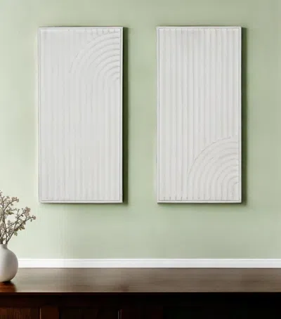 Hivvago Set Of Two White Metal Abstract Hanging Dimensional Sculptures In White