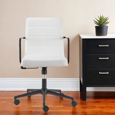 Hivvago White And Black Steel And Faux Leather Adjustable Swivel Rolling Office Chair In White