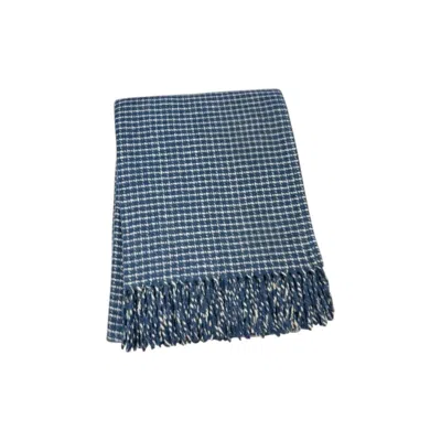 Hivvago 50" X 67" Denim Blue And Cream Cotton Blend Woven Plaid Throw Blanket With Fringe In Blue