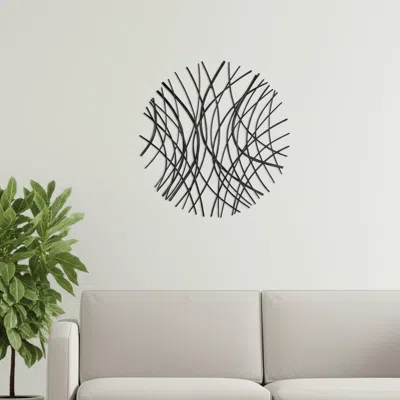Hivvago 30" X 30" Black Metal Circle Abstract Hanging Dimensional Sculpture In Black