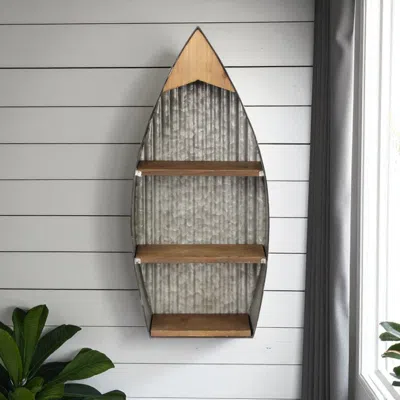 Hivvago 23" Brown And Gray Galvanized Metal And Wood Wall Mounted Boat Shelf In Brown