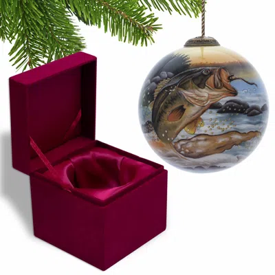 Hivvago Bass Fish On A Lure Hand Painted Mouth Blown Glass Ornament In Multi