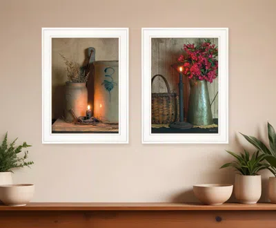 Hivvago Set Of Two Country Candlelight White Framed Print Wall Art In Multi