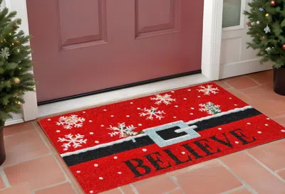 Hivvago 17" X 29" Red Black And White Coir Snowflake Believe Outdoor Christmas Door Mat In Red