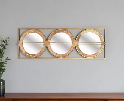 Hivvago 14" Brown And Gold Aluminum And Wood Geometric Framed Accent Mirror In Gold