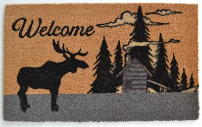 Hivvago 18" X 30" Brown And Black Coir Woodland Welcome Outdoor Door Mat In Brown