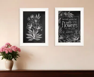 Hivvago Set Of Two Vintage Flowers In Bloom White Framed Print Wall Art In Black