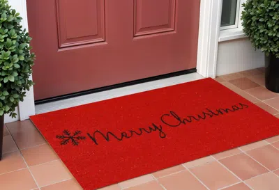 Hivvago 17" X 29" Red And Black Coir Merry Christmas Outdoor Door Mat In Red