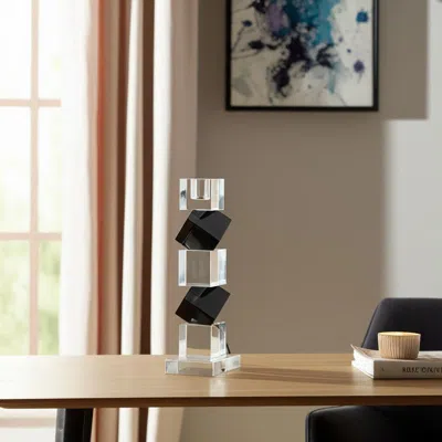 Hivvago 9" Black And Clear Crystal Tabletop Taper Candlestick In Black