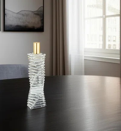 Hivvago 12" Clear And Gold Twisted Crystal Tabletop Taper Candlestick In Transparent