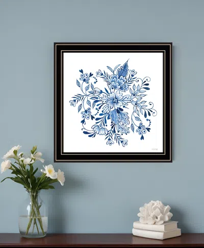 Hivvago Floral Calligraphy Sketches Black Framed Print Wall Art In Blue