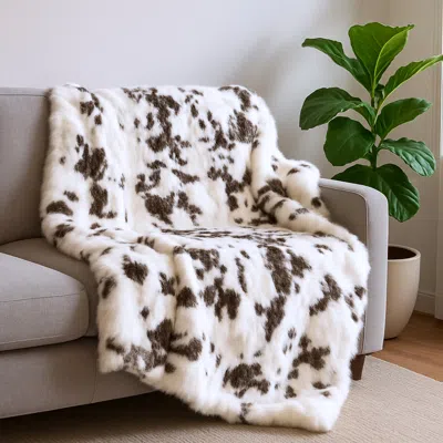 Hivvago 50" X 60" Brown And White Rabbit Fur Plush Throw Blanket In White