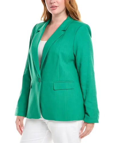 Tahari Asl Plus Linen-blend Blazer In Green