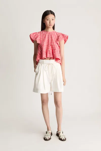 Lee Mathews Nina Ruffled Check Blouse In Pink