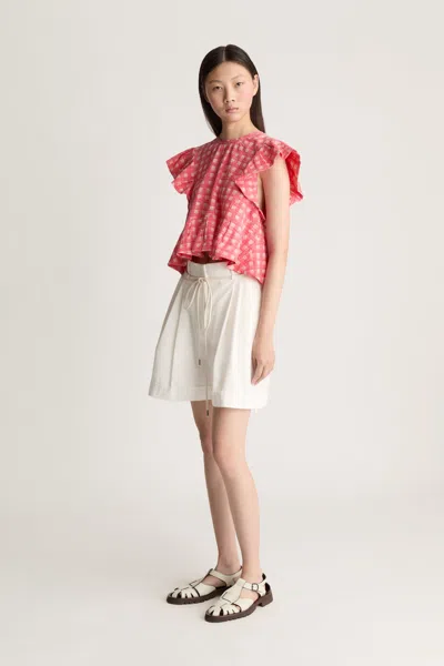 Lee Mathews Nina Ruffled Check Blouse In Pink