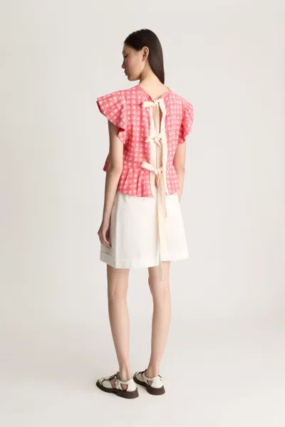 Lee Mathews Nina Ruffled Check Blouse In Pink