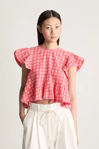 Lee Mathews Nina Ruffled Check Blouse In Pink