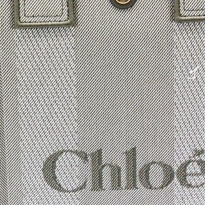 Chloé Carry Small Tote Bag In Dark Green Striped Canvas In Gray