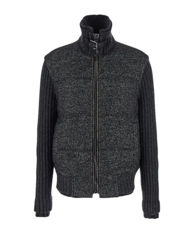 Dolce & Gabbana Knitted Houndstooth Jacket In Gray