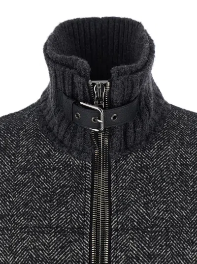 Dolce & Gabbana Knitted Houndstooth Jacket In Gray