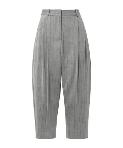 Stella Mccartney Cropped Pleated Pinstriped Wool-blend Twill Tapered Pants In Gray
