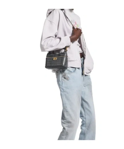 Balenciaga Rodeo Croc-embossed Leather Vanity Crossbody Bag In Black