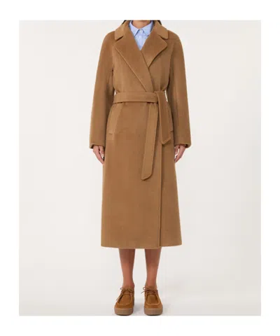 Weekend Max Mara Tempera Belted Long-sleeved Coat In Brown