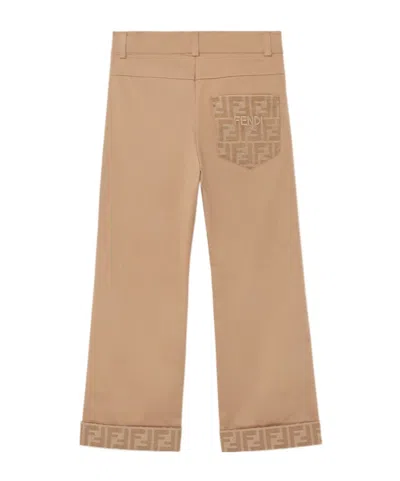 Fendi Caramel Gabardine Junior Pants With Logo In Brown