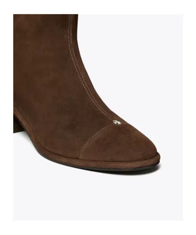 Tory Burch Cap Toe Knee High Boots 55mm Cocoa Suede In Brown